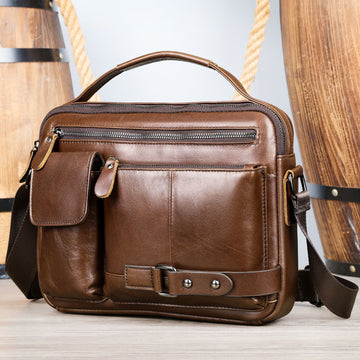 Men's High Sense Oil Wax Genuine Goods Genuine Leather Messenger Bag