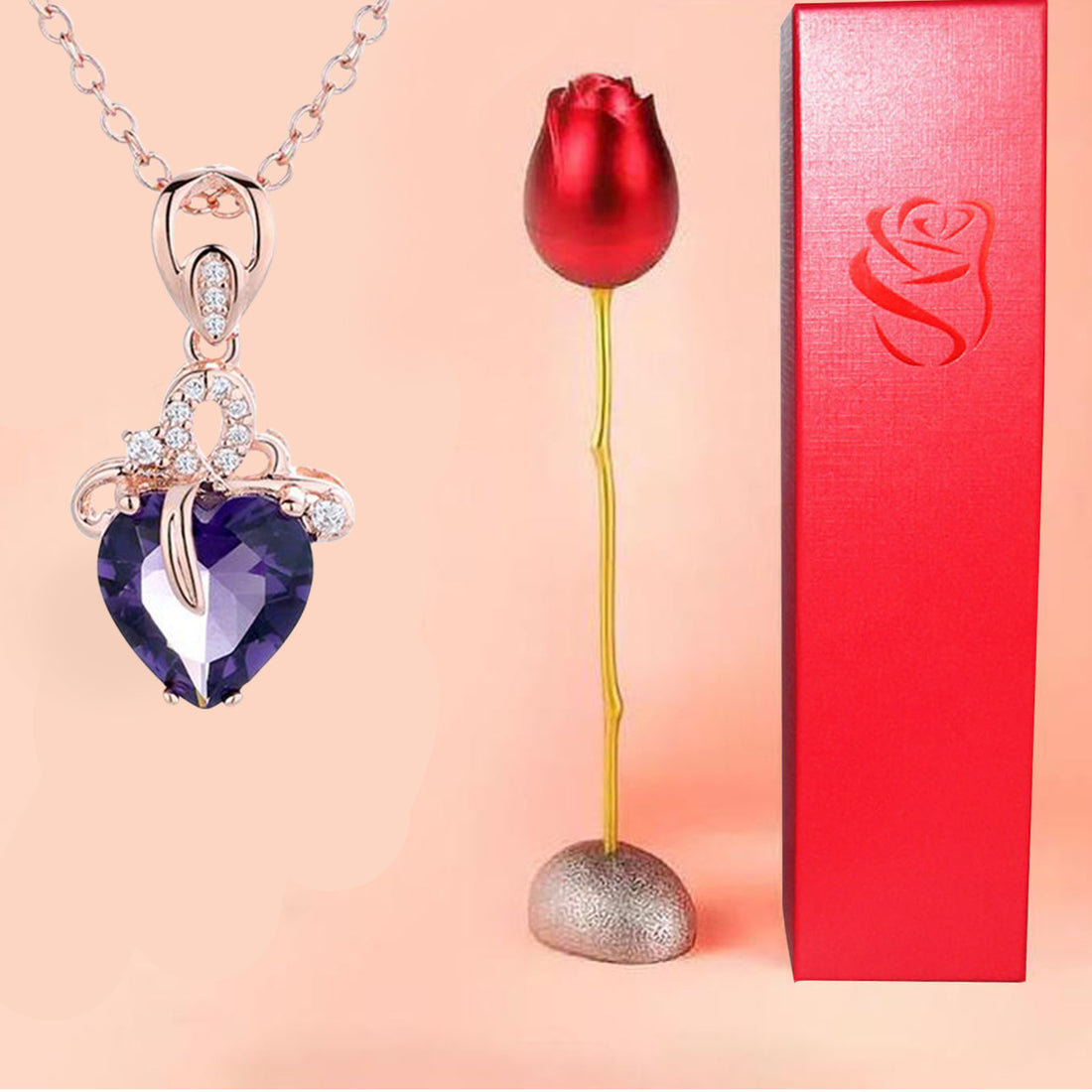 Heart-shaped Blue Purple Crystal Jeweled Pendant Jewelry Box